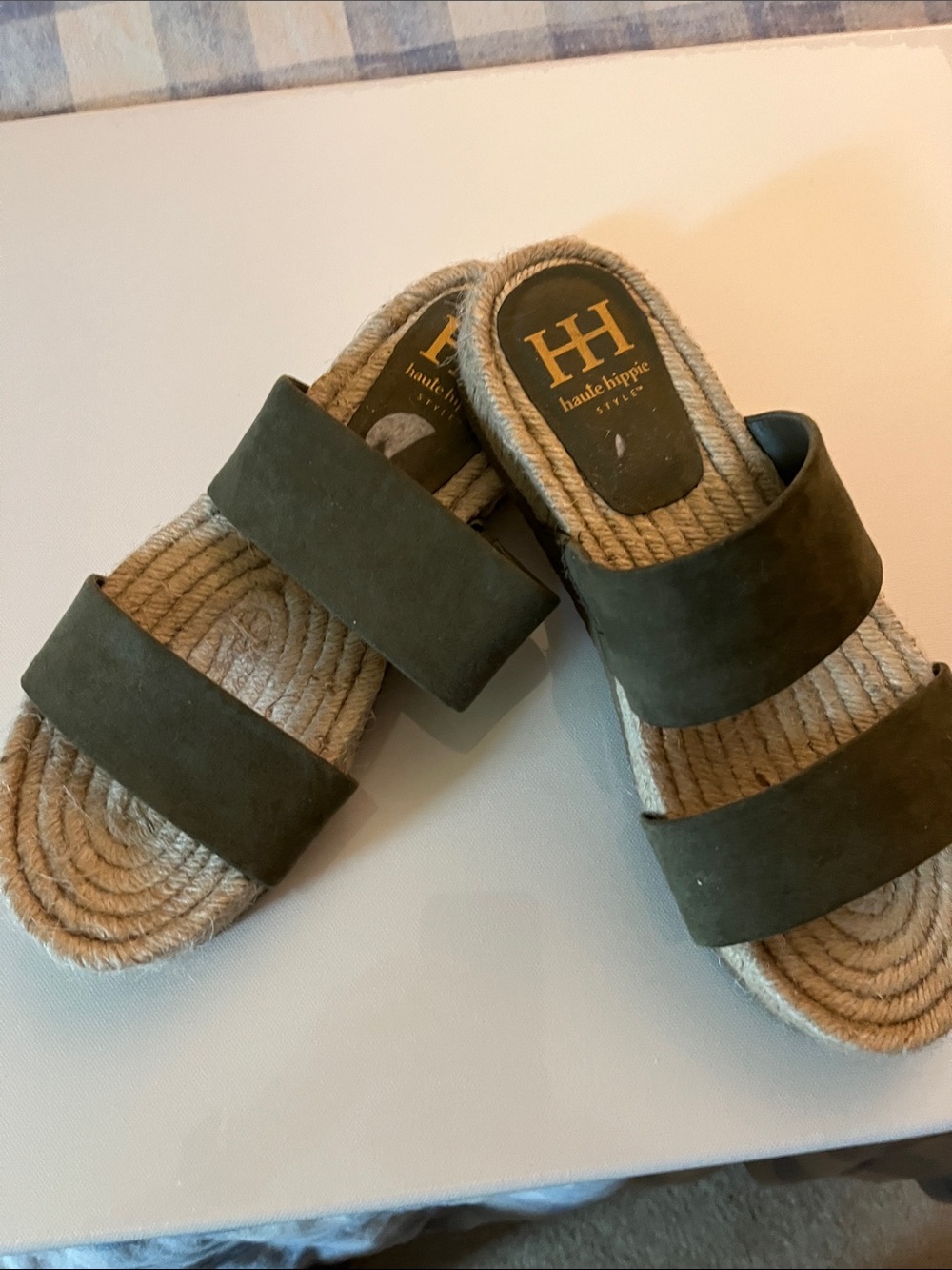 Haute Hippie Olive Suede Double-Strap Slide Sandals